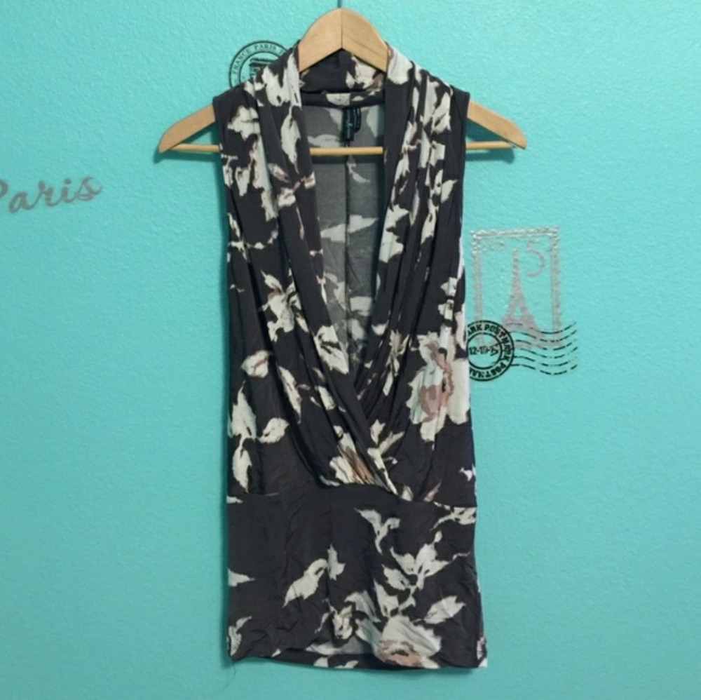 Marciano floral tunic faux wrap top XS